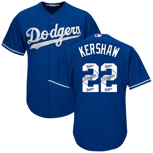 Dodgers #22 Clayton Kershaw Blue Team Logo Fashion Stitched MLB Jersey